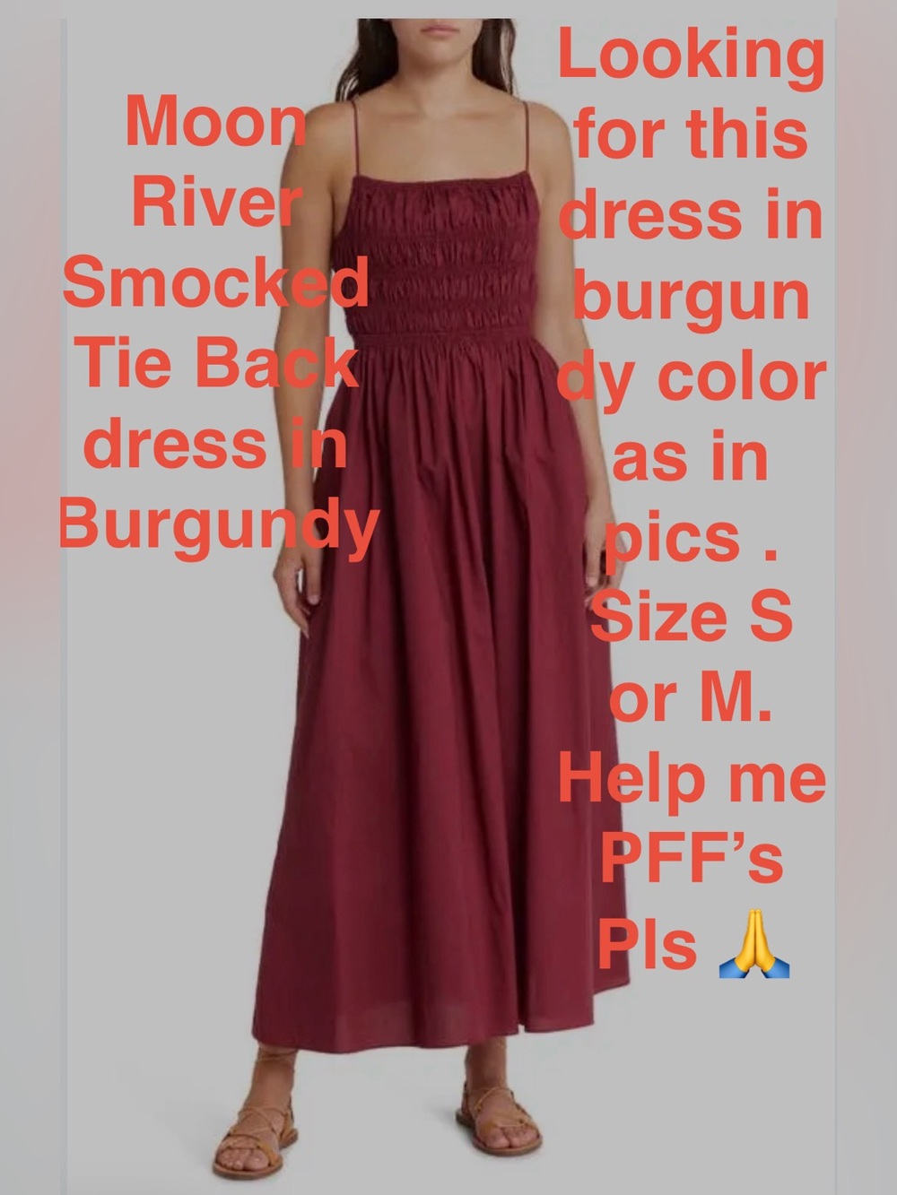 Moon River Smocked Tie back dress in Burgundy Smocked Bodice Maxi Dress (Search)